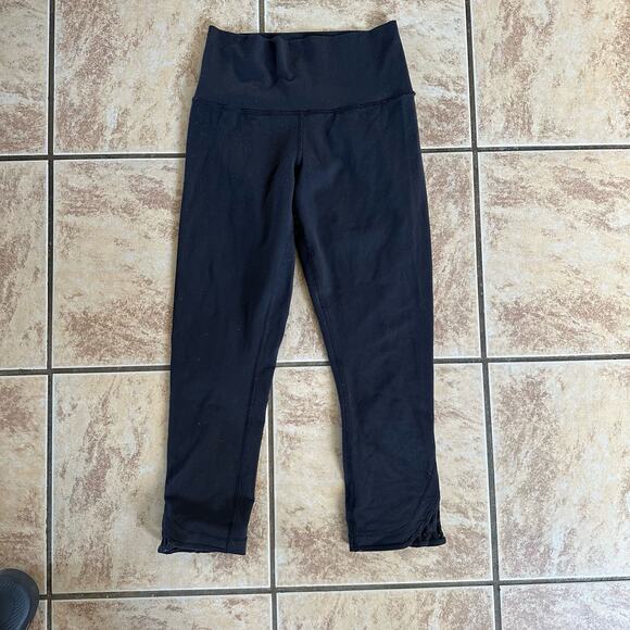 Lululemon True Self Crop Leggings Black Lattice Detail Luon Fabric Size 4 - Picture 3 of 9